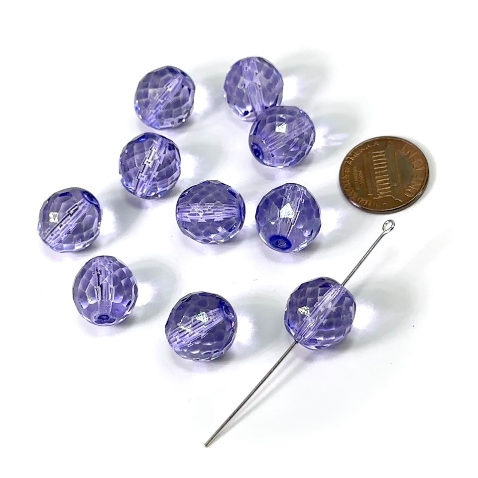 Lavender coated loose Traditional Czech Fire Polished Round Faceted Glass Beads 14mm 10pcs CF083