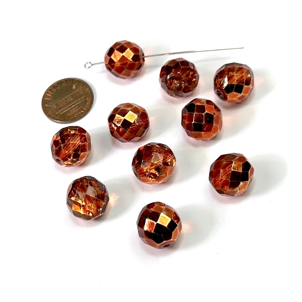 Ginger Spice Silver coated loose Traditional Czech Fire Polished Round Faceted Glass Beads 14mm 10pcs CF101