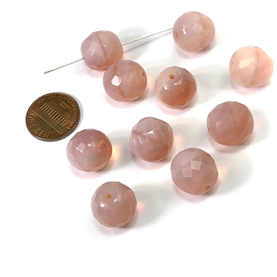 Milky Pink Opal loose Traditional Czech Fire Polished Round Faceted Glass Beads 14mm 10pcs CF123