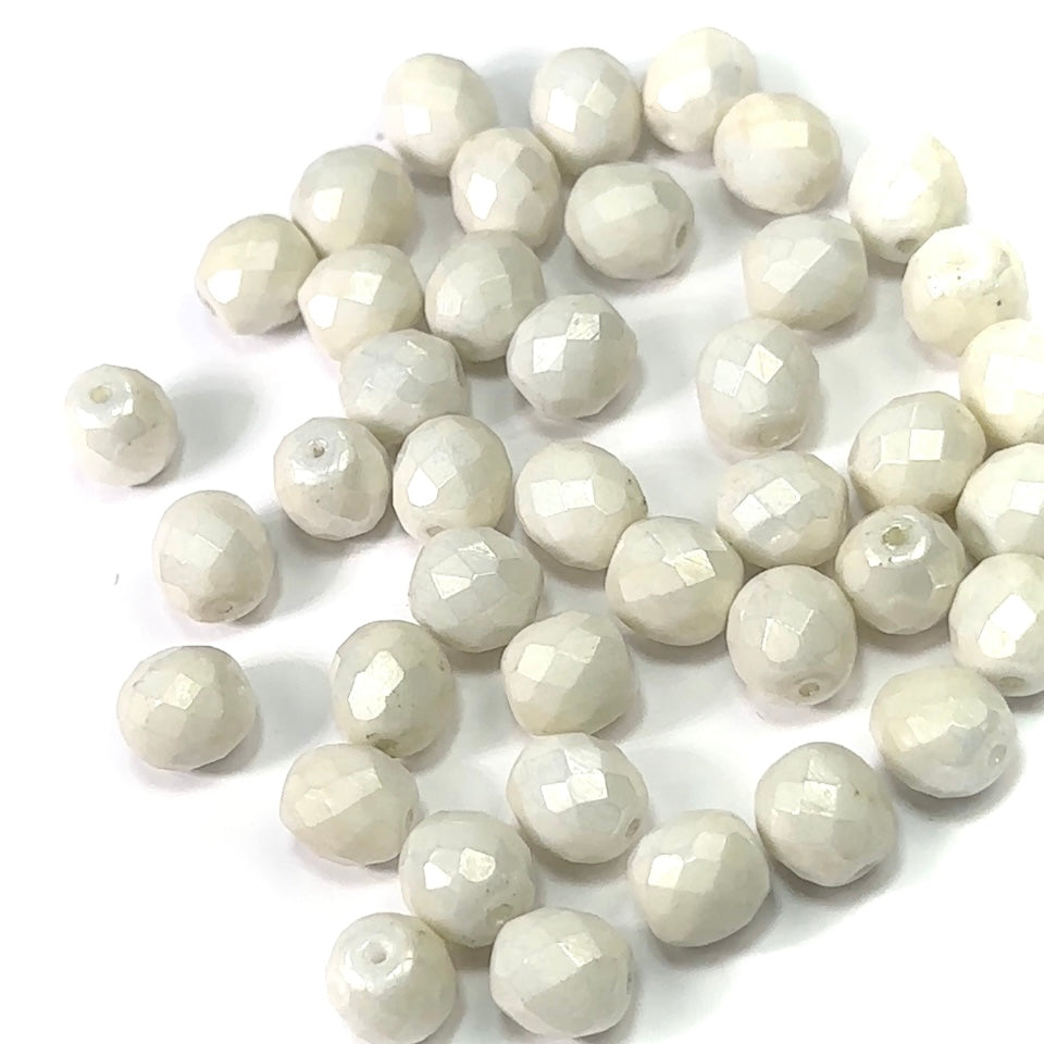 ChalkWhite White Luster coated loose Traditional Czech Fire Polished Round Faceted Glass Beads 10mm 40pcs