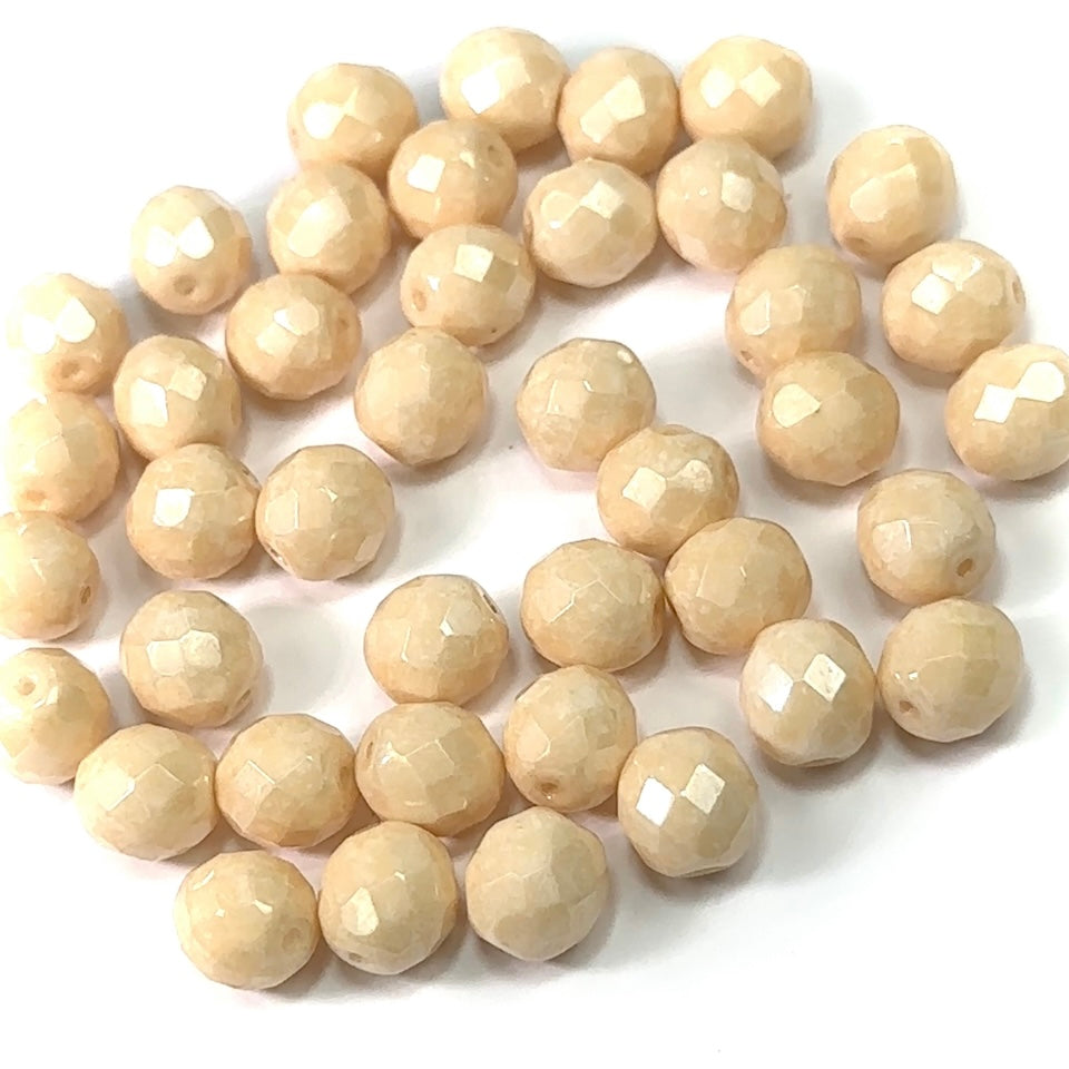 ChalkWhite Beige Luster coated loose Traditional Czech Fire Polished Round Faceted Glass Beads 10mm 40pcs