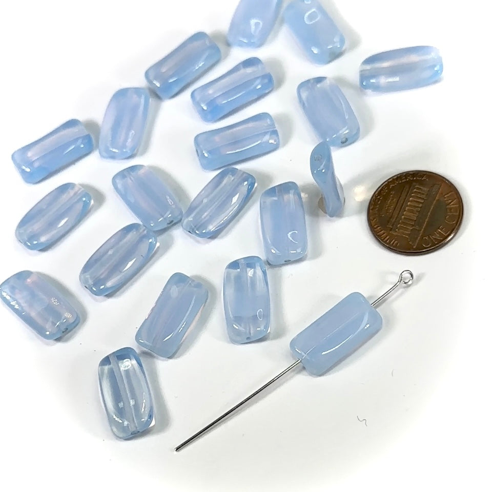 Czech Pressed Druk Twisted Rectangle Glass Beads 18x9mm Light Blue Opal milky 15pcs CL234