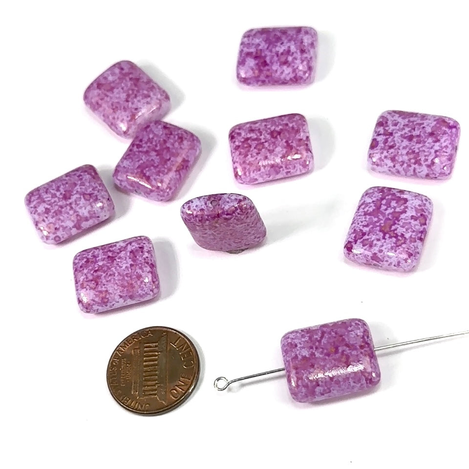 Czech Pressed Druk Rectangle Glass Beads 18x15mm Pink Marble Coated 10pcs CL282