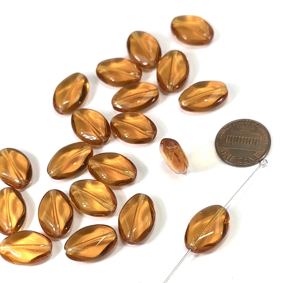 Czech Pressed Druk Fancy Oval Glass Beads 18x13mm Topaz brown 20pcs CL333