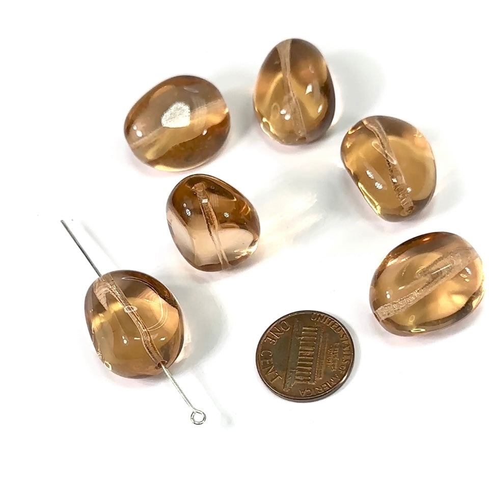 Czech Pressed Druk Fancy Glass Beads 23x19mm Lt Smoked Topaz 6pcs CL357