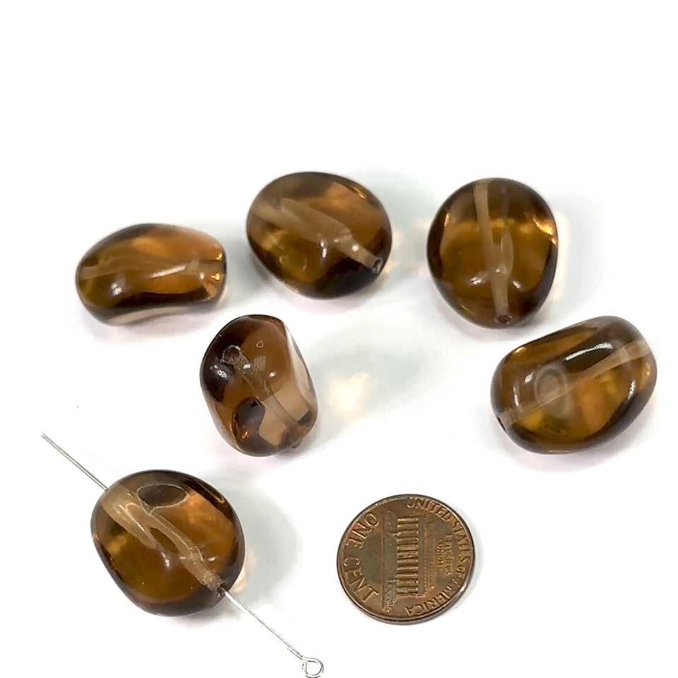 Czech Pressed Druk Fancy Glass Beads 23x19mm Smoked Topaz 6pcs CL358