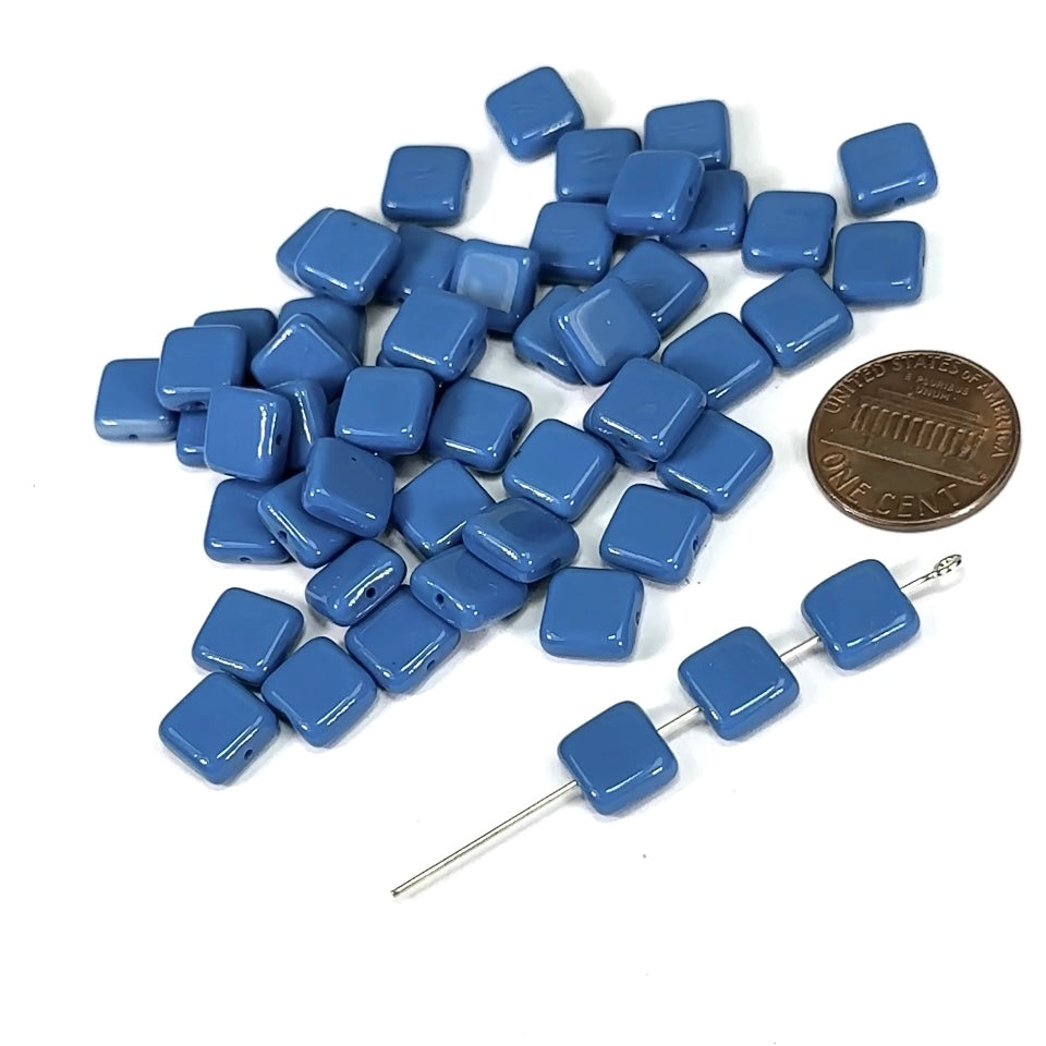 Czech Pressed Druk Flat Square Glass Beads 8x8mm Blue Opaque 50pcs CL521