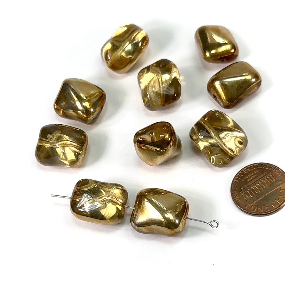 Czech Pressed Druk Fancy Glass Beads 18x14mm Antique Half Gold 10pcs CL534