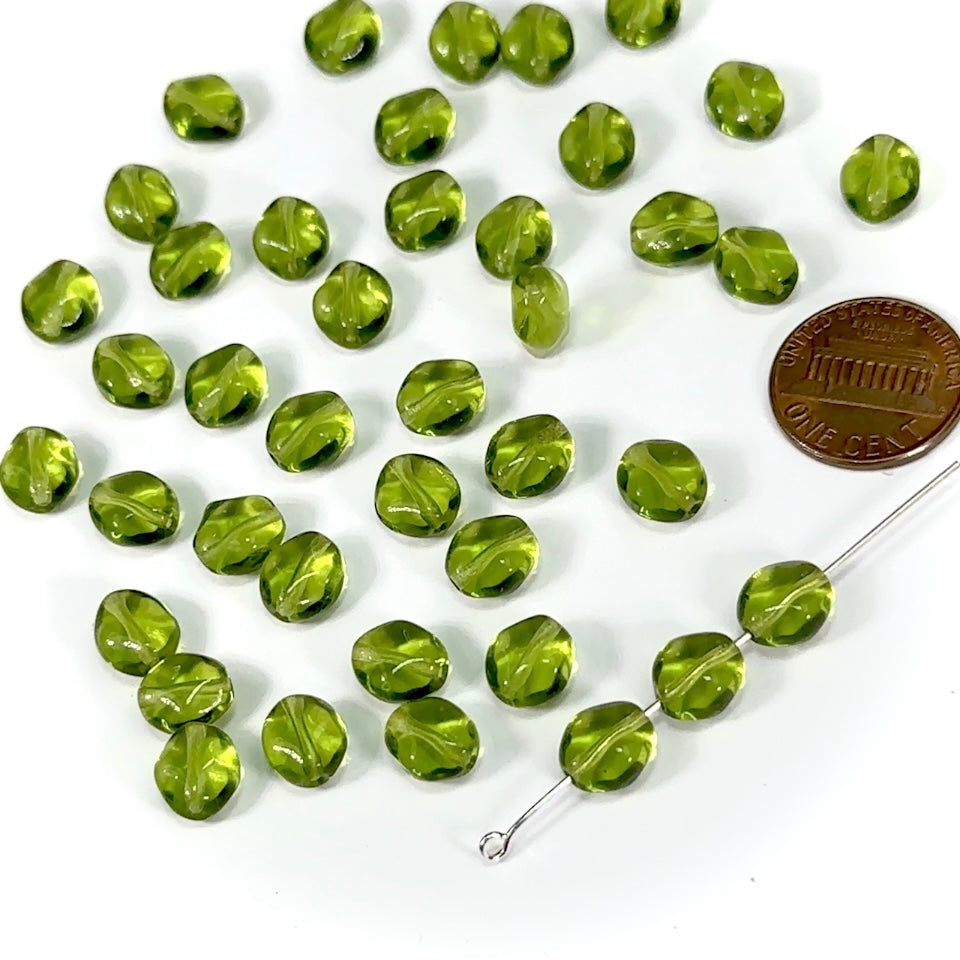 Czech Pressed Druk Fancy Glass Beads Green 9x8mm 40pcs CL617