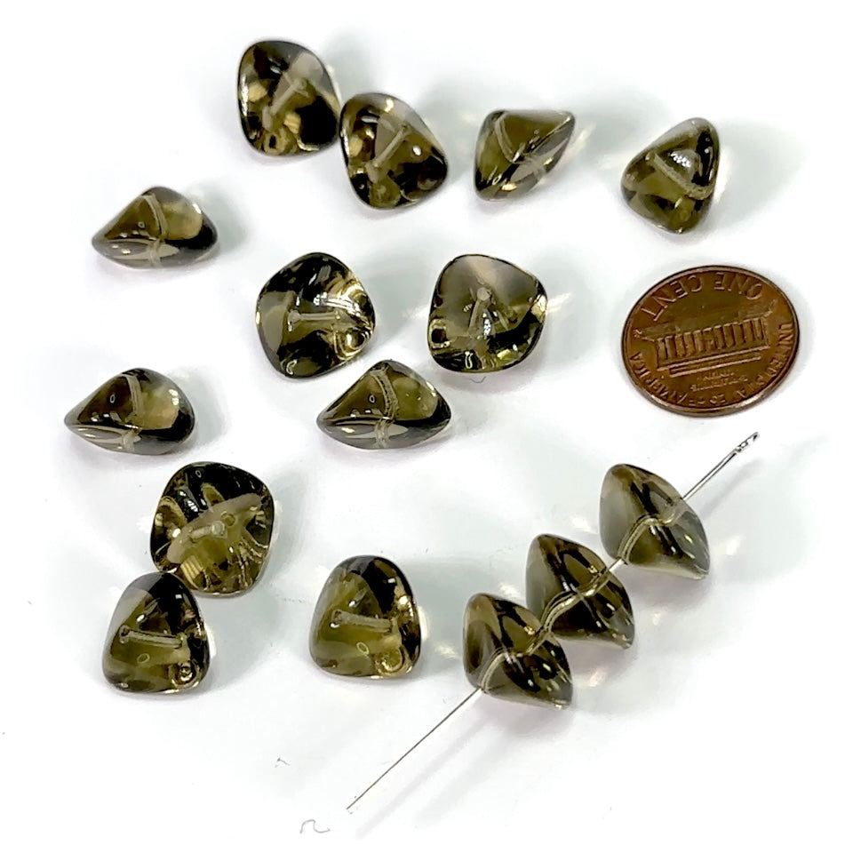 Czech Pressed Druk Fancy Saucer Center Drilled Spacer Glass Beads Black Diamond Grey 10x15mm 15pcs CL668