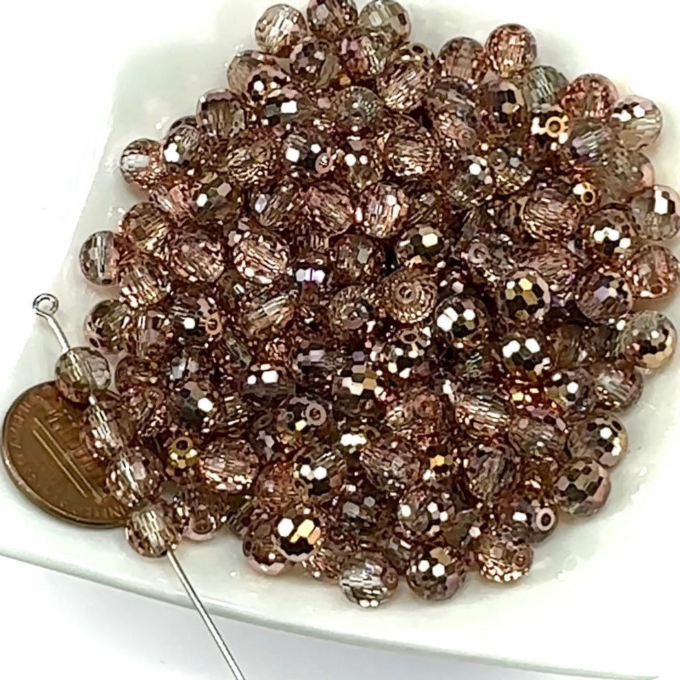 Crystal Capri Gold coated Preciosa Czech Machine Cut Round RICH CUT Disco Ball Rose Gold Crystal Beads 6mm 36pcs J450