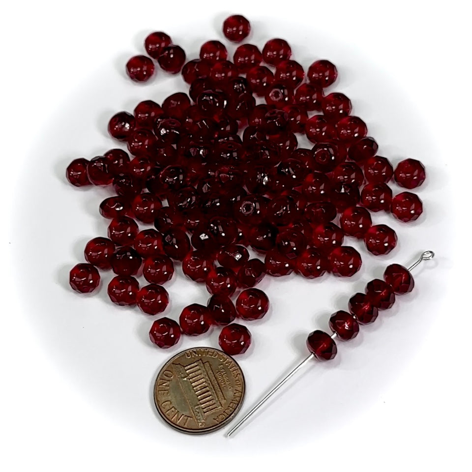 Czech Faceted Glass Doughnut Shaped Fire Polished Rondelle Spacer Beads 7mm Siam dark red tire/donut beads 36pcs J457