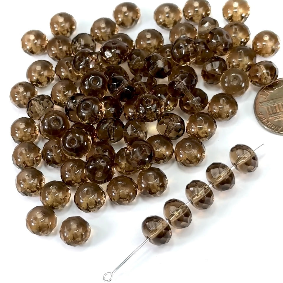 Czech Faceted Glass Doughnut Shaped Fire Polished Rondelle Spacer Beads 9mm Dark Topaz brown tire/donut beads 24pcs J477