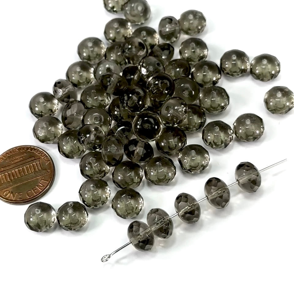 Czech Faceted Glass Doughnut Shaped Fire Polished Rondelle Spacer Beads 9mm Black Diamond grey tire/donut beads 24pcs J479