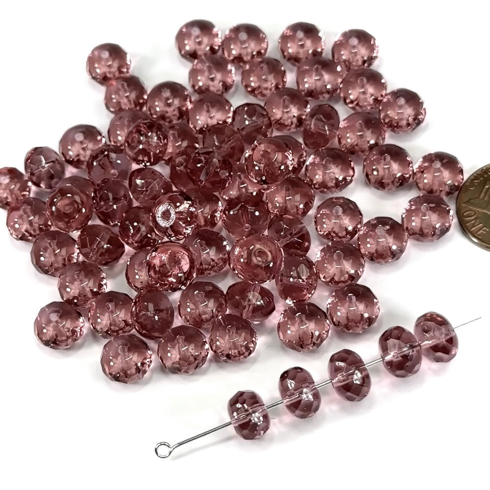 Czech Faceted Glass Doughnut Shaped Fire Polished Rondelle Spacer Beads 9mm French Rose tire/donut beads 24pcs J483