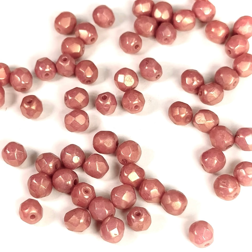 Chalk Red Luster Czech Fire Polished Round Faceted Glass Beads 6mm 60pcs J532