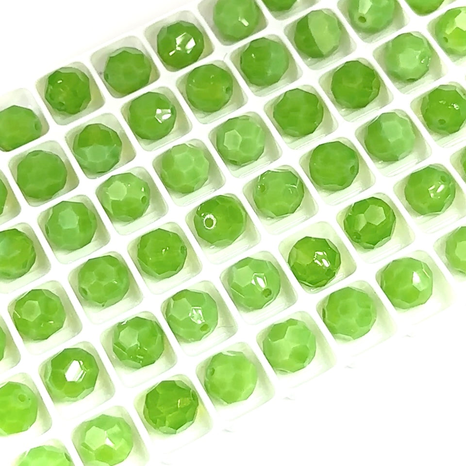 Green Opal Czech Machine Cut Round Crystal Beads Milky Green 8mm Rosary Size Beads