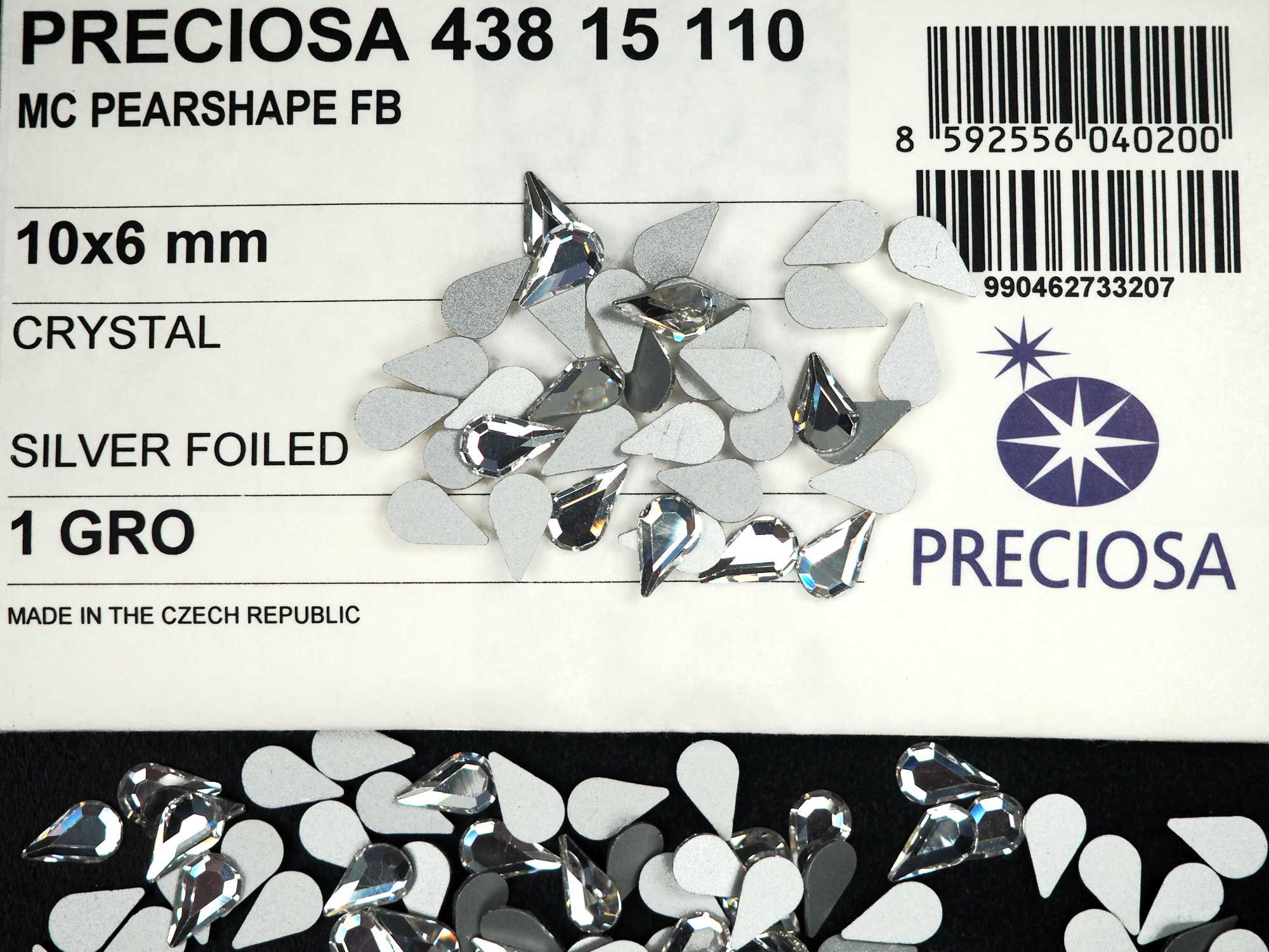 Crystal AB, Preciosa Czech MC RIVOLI FLATBACK Stones Style #438-11-301  Silver Foiled, sizes 14mm and 16mm, 12 pieces