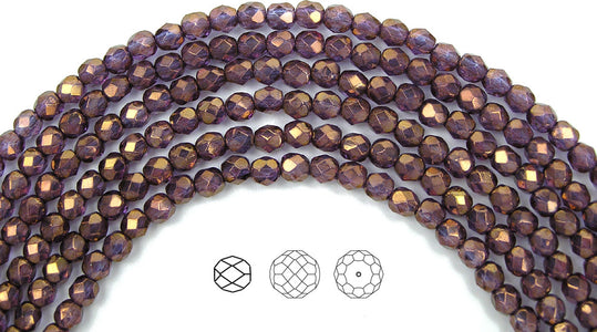Crystal Arizona Sun coated, Czech Fire Polished Round Faceted