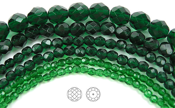 Faceted Large Hole Crow Beads GREEN EMERALD 6x4mm Czech Glass (Strand of 25)