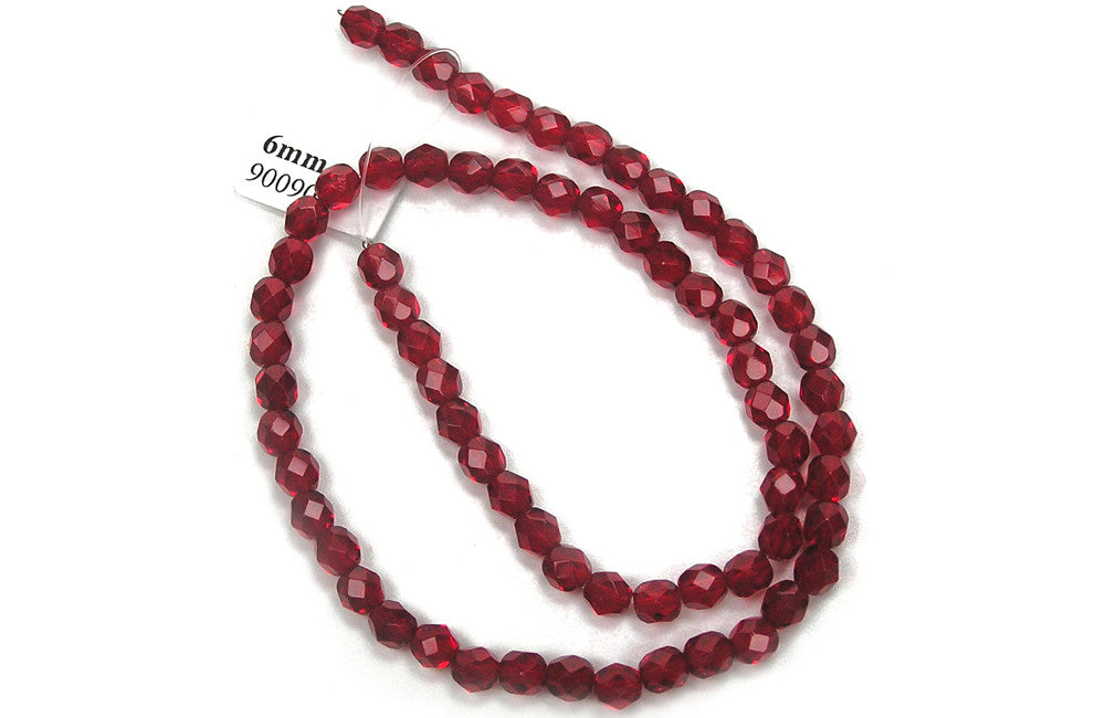 Garnet, Czech Fire Polished Round Faceted Glass Beads, 16 inch