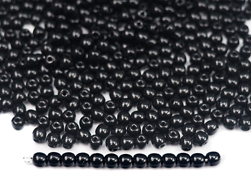 Czech Round Smooth Pressed Glass Beads in Jet black, 2mm, 3mm, 4mm