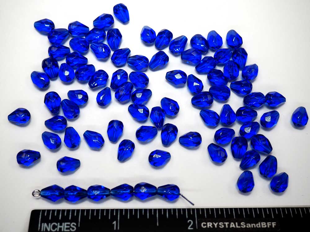 Czech Glass Pear Shaped Fire Polished Beads 8x6mm Sapphire blue Tear Drops 50 pieces P382