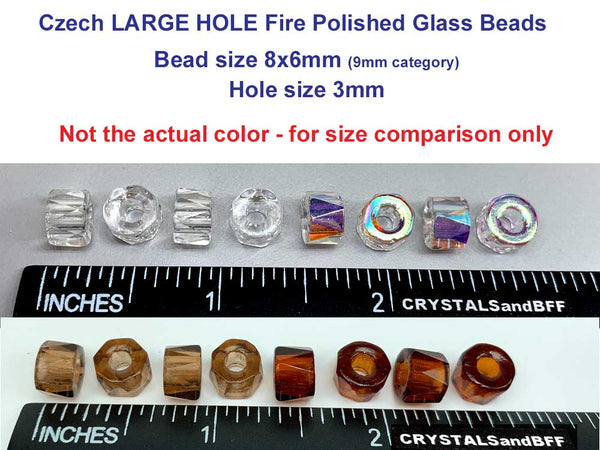 Czech Glass LARGE HOLE Faceted Fire Polished Beads 10mm (9.5x8.5mm