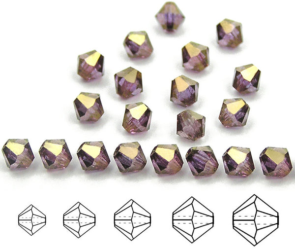 Crystal Violet Luster, Czech Glass Beads, Machine Cut Bicones (MC