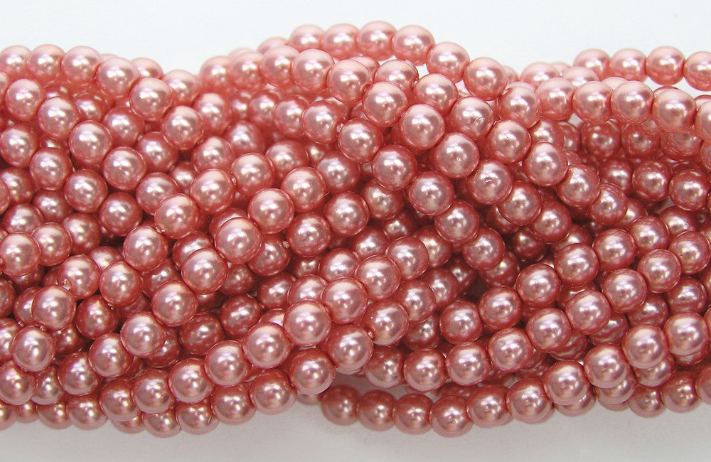 38 Vintage FAUX PEARLS 7mm, Pink Champagne Color, Round Coated Glass Beads  1950s