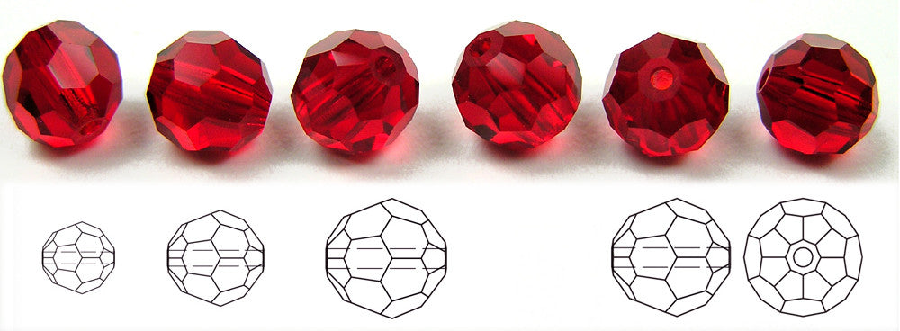 Light Siam Czech Machine Cut Round Crystal Beads 8mm light red